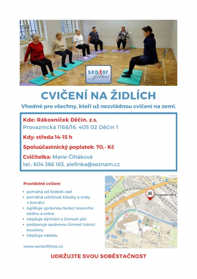 Senior fitnes - cvičení na židlích v Rákosníčku Děčín