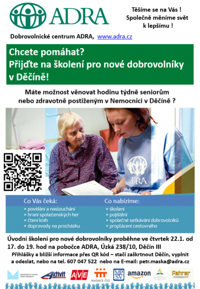 Dobrovolnick&eacute; centrum ADRA, o.p.s. roz&scaron;iřuje sv&eacute; služby v Děč&iacute;ně